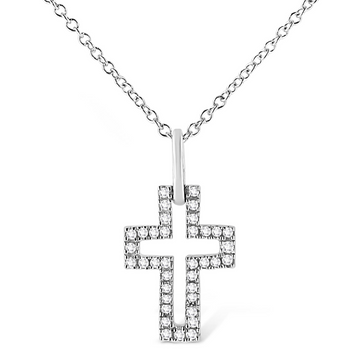 .925 Sterling Silver 1/10 cttw Pave-Set Round-Cut Diamond Open Cross 18