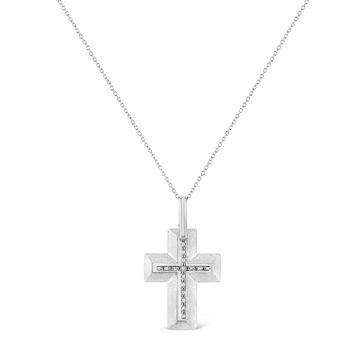 .925 Sterling Silver Prong-Set Diamond Accent Bold Cross 18