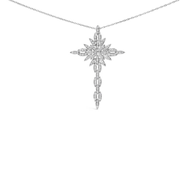 14K White Gold 1.0 Cttw Cocktail Cluster Cross 18
