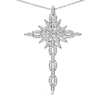 14K White Gold 1.0 Cttw Cocktail Cluster Cross 18