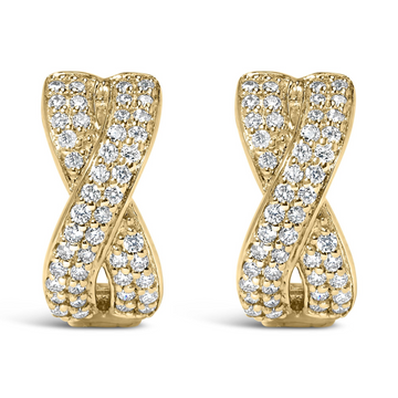 14K Yellow Gold 1/3 Cttw Diamond Criss Cross Huggie Hoop Earrings (G-H Color, SI2-I1 Clarity)