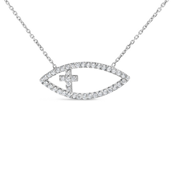 .925 Sterling Silver 1/2 Cttw Diamond Cross and Evil Eye 18