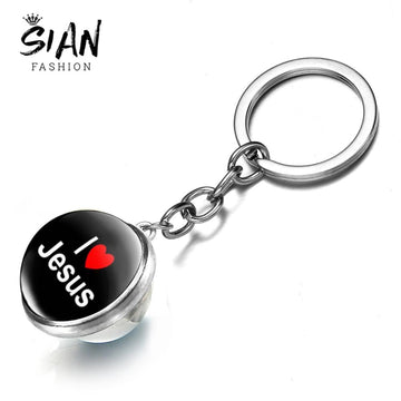 I Love Jesus Glass Ball keychain