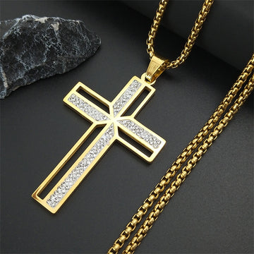 Catholic Crucifix Cross Necklace Gold Color Stainless Steel
