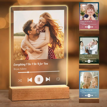 Personalized Mother's Day gift Custom Acrylic Music Song Plaque LED Night Light with photo Frame Couple Anniversary Gift Decor