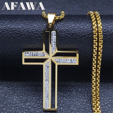 Catholic Crucifix Cross Necklace Gold Color Stainless Steel