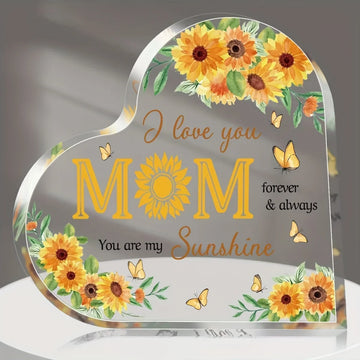 Gifts for Mom-Mothers Day Gifts Acrylic Mom Birthday Sign, Delicate Sunflower Acrylic Heart Plaque Mom Present fr