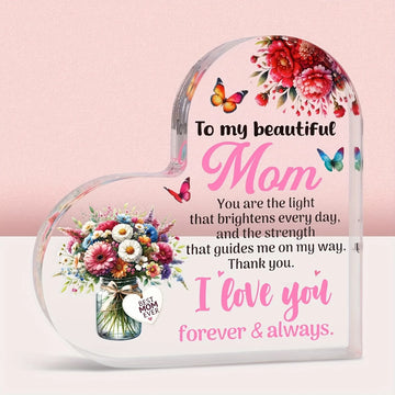 Gift for Mom Mother Birthday Acrylic Heart Sign Plaque from Son Daughter Mothers Day Presents Decoration Decor for Home Office