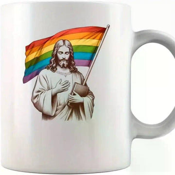 11oz Inspirational Jesus & Rainbow Flag Ceramic Mug - Dishwasher Safe, Reusable, Insulated White Cup for Coffee,