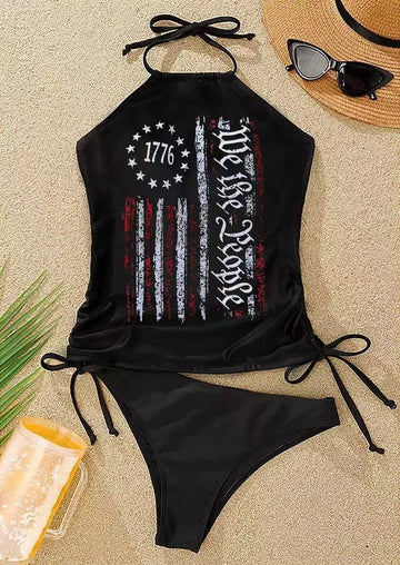 Women's two-piece tankini swimsuits cover the belly and show off their slimness