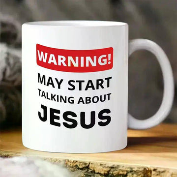 Jesus Talk Warning 11oz Ceramic Coffee Mug - Reusable, Hand-Wash Only, Dual-Sided Design, Perfect Religious Gift