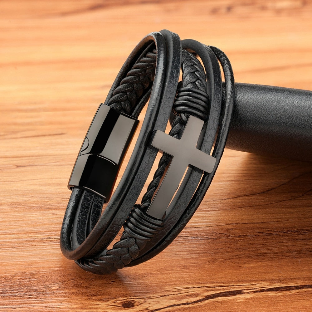 Luxury Leather Cross Bracelet - Jesus Christ Heals
