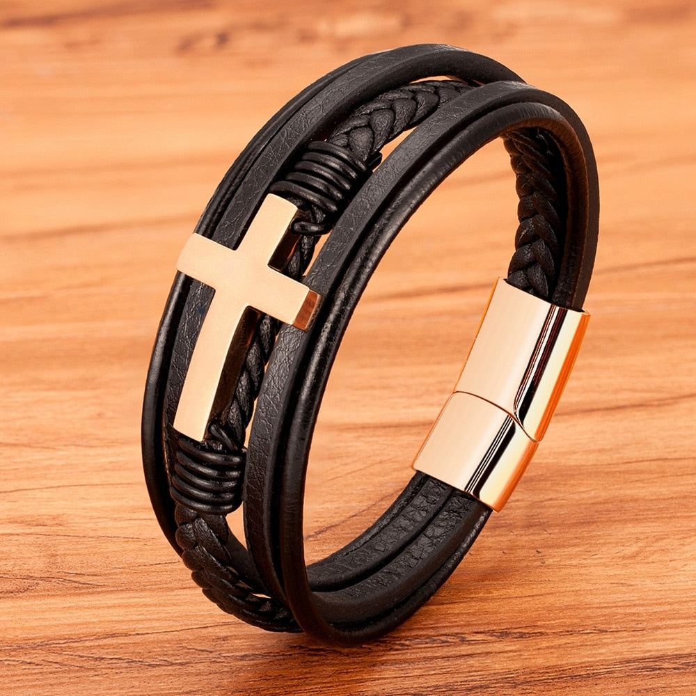 Luxury Leather Cross Bracelet - Jesus Christ Heals
