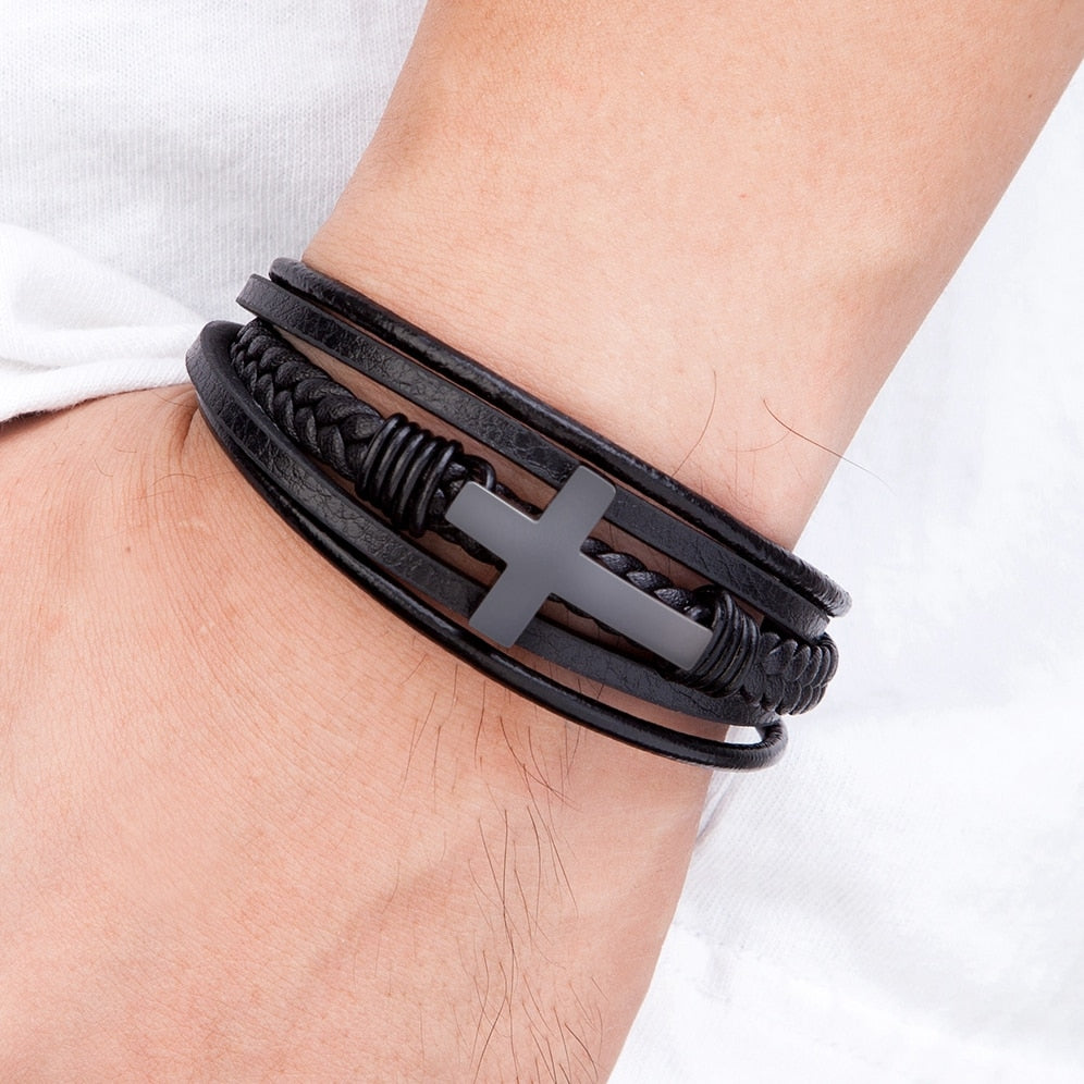 Luxury Leather Cross Bracelet - Jesus Christ Heals